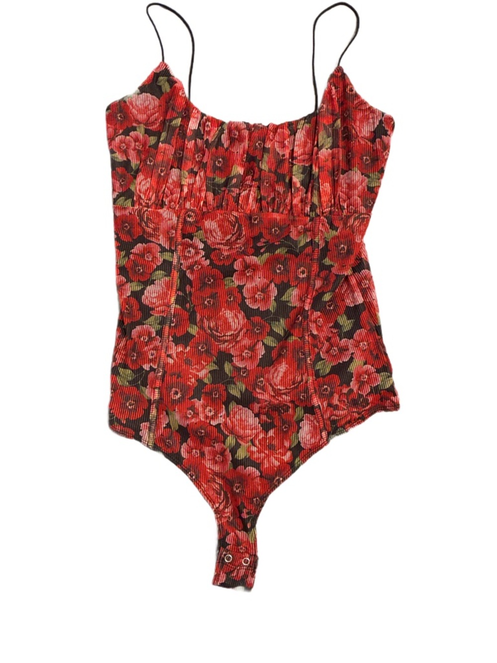 Dynamite Red & Black Floral Bodysuit Camisole with Ruched Bodice Size Medium - Picture 2 of 6